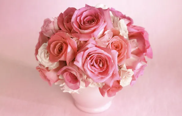Картинка ваза, цветы, нежно, букет, розы, цветок, роза, цвет