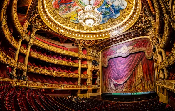 Картинка опера, люстра, зал, театр, париж, сцена
