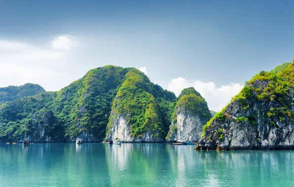 Картинка Природа, Скала, Лодки, Вьетнам, Halong Bay