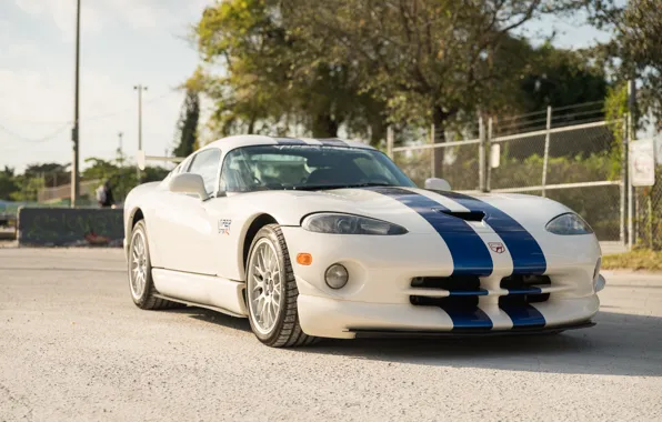 Белый, Dodge Viper, 1997, Спортивный автомобиль, GTSR, Спортивные полосы