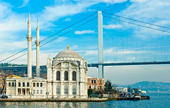 Небо, мост, мечеть, bridge, Стамбул, Турция, Istanbul, Turkey