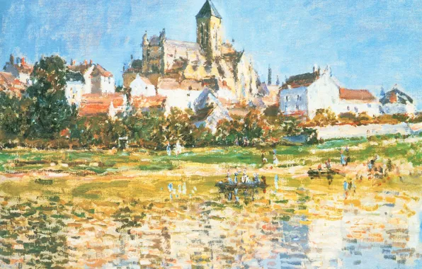 Картинка пейзаж, картина, Клод Моне, Ветёй. Церковь