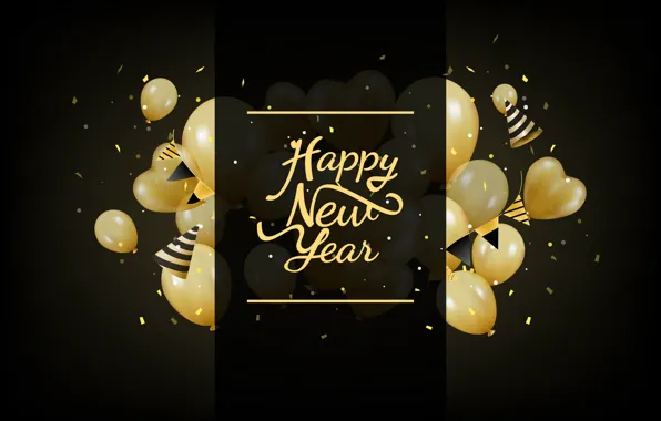 Фон, праздник, шары, черный, новый год, new year, decoration, Happy
