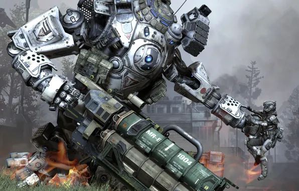 Wallpaper, battlefield, gun, game, robot, weapon, war, man