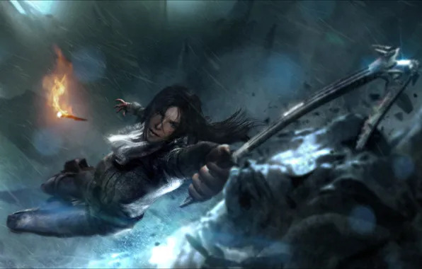 Картинка факел, Tomb Raider, Lara Croft, ледоруб, Rise of the Tomb Raider