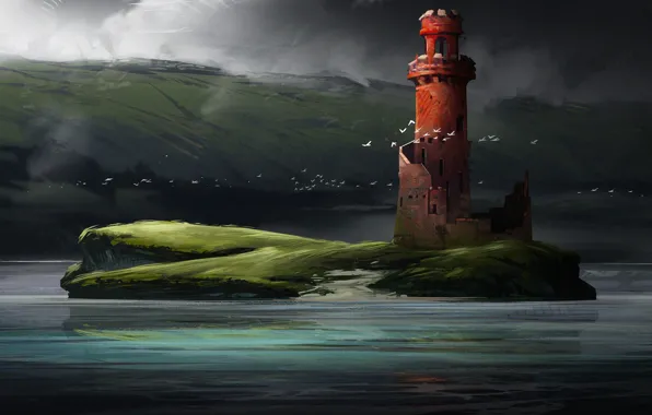 Рисунок, Остров, Маяк, Fantasy, Арт, Conceptart, Illustration, Environments