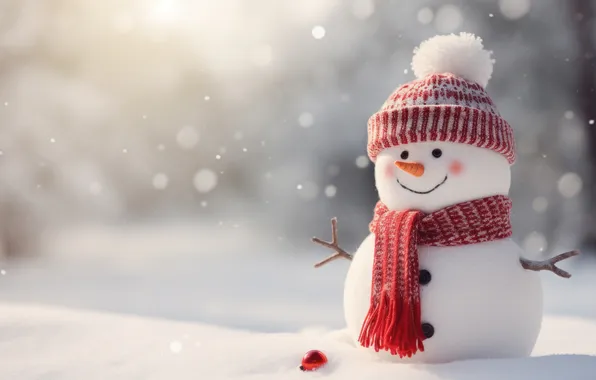 Картинка зима, снег, Рождество, Новый год, снеговик, Christmas, winter, snow