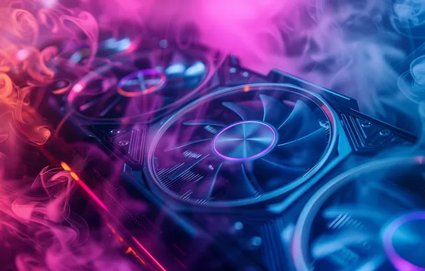 Colorful, smoke, fans, AI art, GPUs