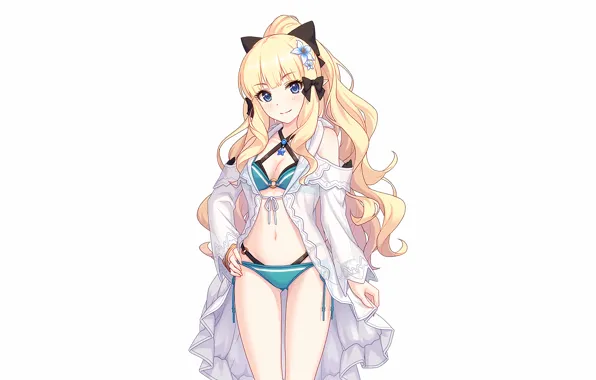 Girl, sexy, cleavage, long hair, dress, boobs, anime, blue eyes
