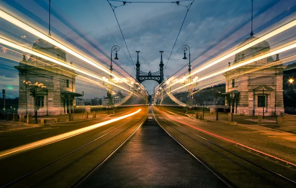 Картинка bridge, tilt-shift, Motion, Budapest