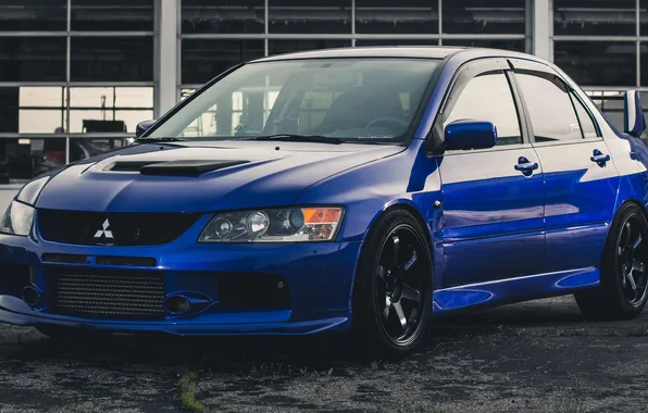 Картинка Mitsubishi, Lancer, Evolution, blue, front