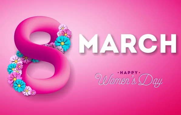 Цветы, happy, розовый фон, 8 марта, pink, flowers, женский день, 8 march