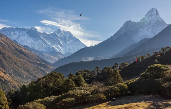 Mountains, helicopter, flying machine
