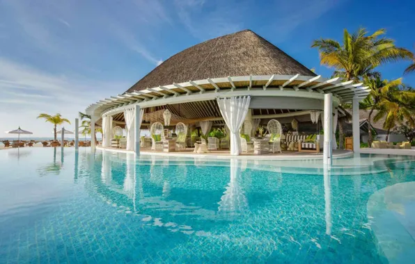 Пальмы, океан, бассейн, Мальдивы, pool, бунгало, Maldives, Kanuhura