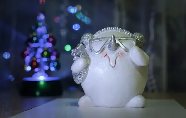 Зима, фон, праздник, игрушка, очки, Рождество, Новый год, снеговик