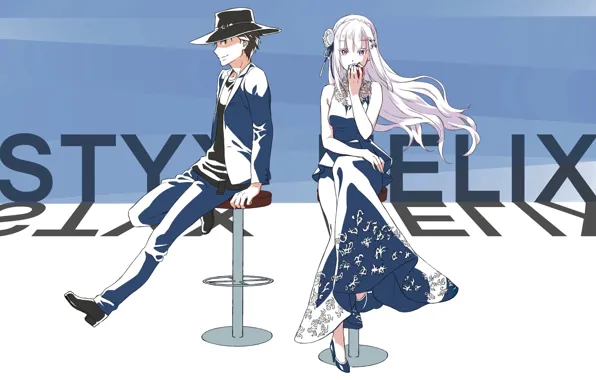 Девушка, аниме, арт, парень, Субару, Re: Zero kara Hajimeru Isekai Seikatsu, С нуля