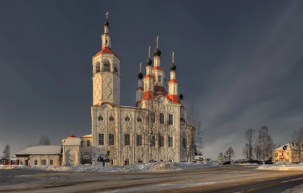 Картинка зима, дорога, Россия, Тотьма, Вологодская область, Церковь Входа Господня в Иерусалим