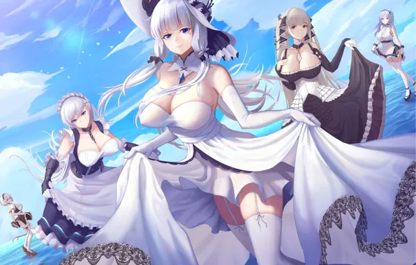 Girl, sexy, cleavage, thighhighs, long hair, dress, boobs, anime