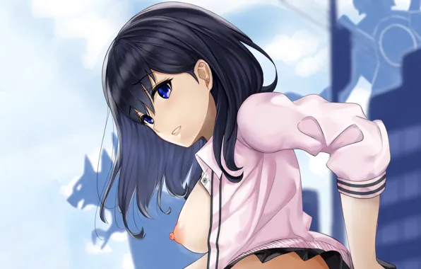 Girl, sexy, nipples, boobs, anime, blue eyes, beautiful, short hair