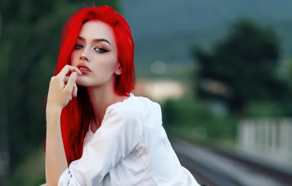Девушка, макияж, Girl, красные волосы, Redhead, цветные волосы, Redhead Girl