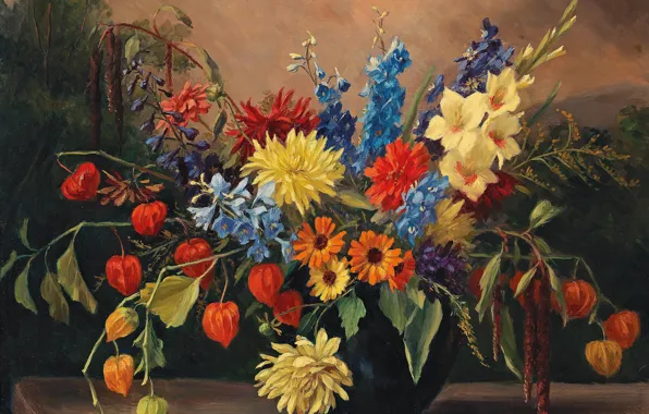Картина, натюрморт, живопись, холст, Натюрморт с осенними цветами, Camilla Gobl-Wahl