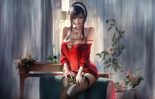 Girl, character, flower, anime, art, erotic, fantasy art, artwok