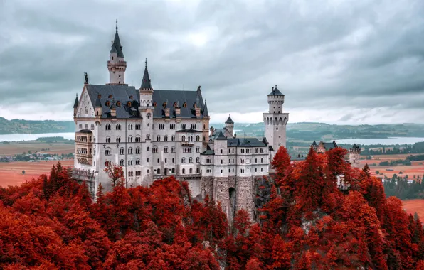 Замок, Germany, autumn, mountain, Нойшванштайн, Bavaria, Alps, Neuschwanstein Castle