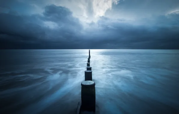 Storm, sea, seascape, cloudy, pillars