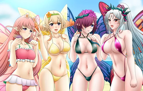 Sexy, cleavage, pink hair, long hair, girls, boobs, anime, blue eyes