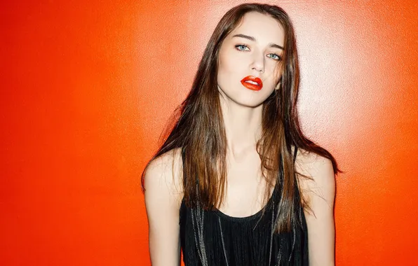 Girl, Desktop, Orange, Model, Blue, Black, Eyes, Background