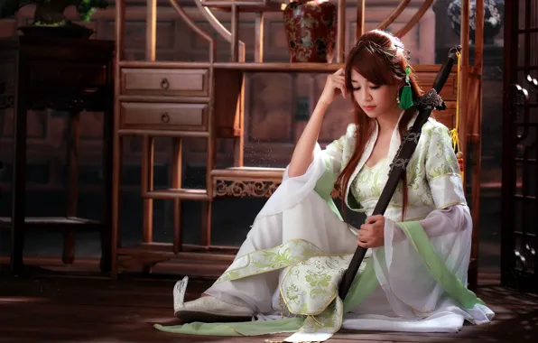 Картинка девушка, меч, азиатка