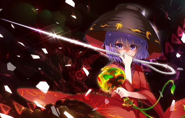Осколки, игла, голубые волосы, пиала, touhou projeck, колотушка