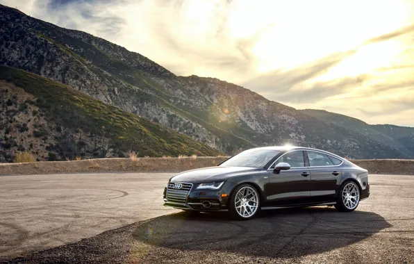Картинка горы, Audi, ауди, черная, wheels, black, frontside