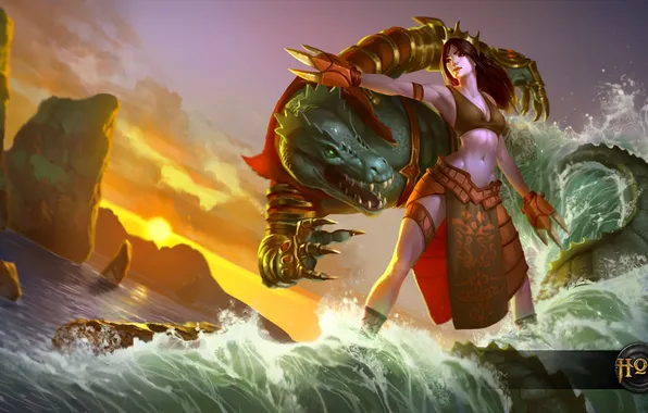 Море, вода, девушка, волна, Heroes of Newerth, Songkran, riptide, Songkran Rampage