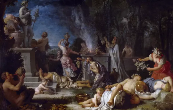Картинка картина, мифология, Michel-Ange Houasse, Жертвоприношения Вакху