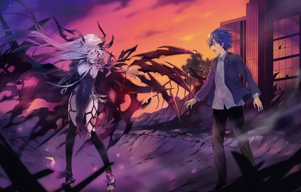 Девушка, город, вечер, парень, Date A Live, Рандеву С Жизнью