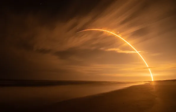 Space, sea, coast, night, satelite