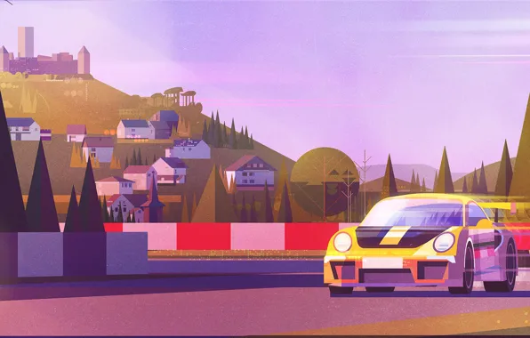 Стиль, Car, Арт, Art, Porsche 911, Style, Digital, Illustration