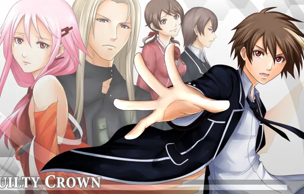 Друзья, жест, школьники, fan art, guilty crown, розовые волосы, inori yuzuriha, корона грешника
