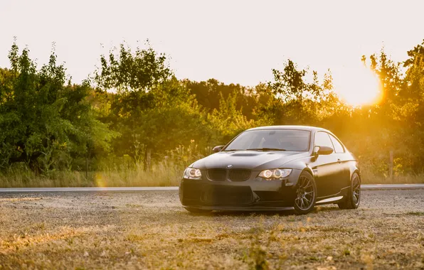 Картинка Black, Sunset, E92, Trees, M3