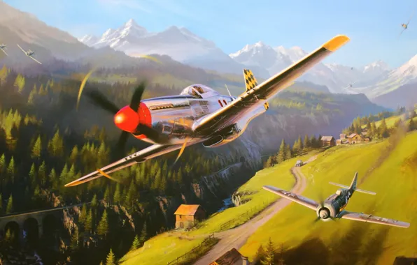 Картинка war, ww2, fw 190, p 51 d mustang