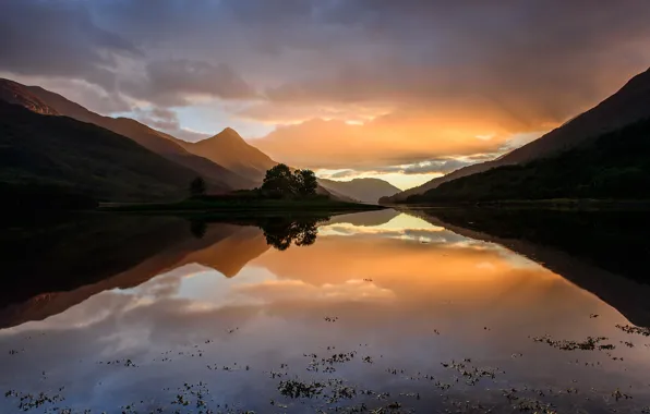 Картинка небо, вода, закат, холмы, Шотландия, сентябрь, Highlands
