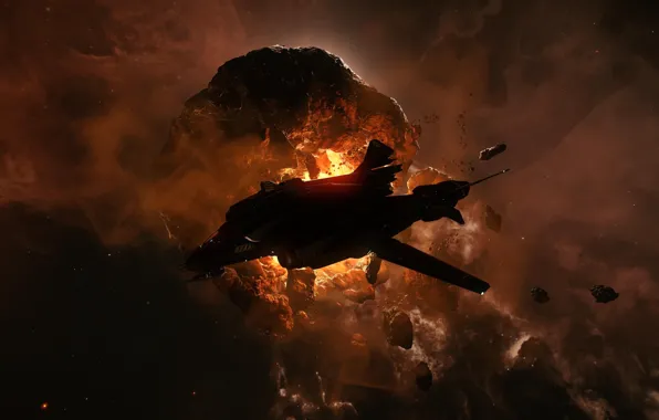 Космос, полет, осколки, звездолет, Star Citizen, Vanguard