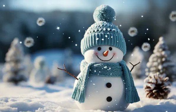 Зима, снег, Новый Год, Рождество, снеговик, happy, Christmas, night