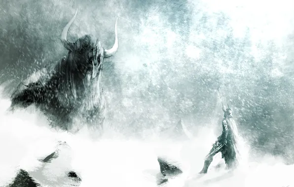 Картинка монстр, буря, меч, доспехи, воин, Guild Wars 2, гигантский, снежная