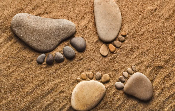 Песок, галька, камни, ноги, лапки, камешки, ступни