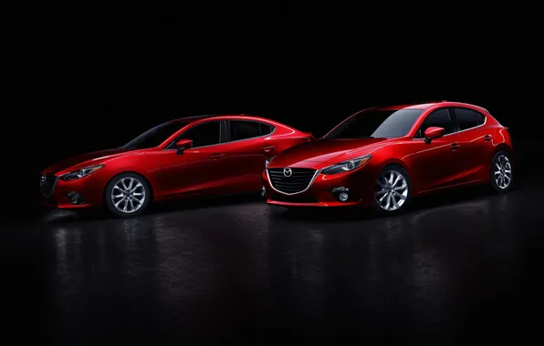 Черный фон, седан, красная, Mazda 3, мазда, Sedan