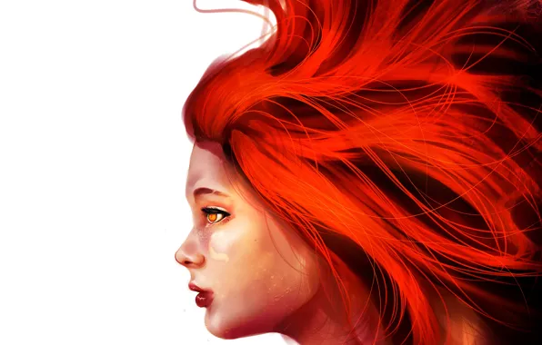 Картинка девушка, белый фон, рыжие волосы