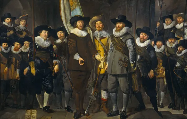 Картинка масло, портрет, картина, холст, Томас де Кейзер, Компания Капитана и Лейтенанта. Амстердам