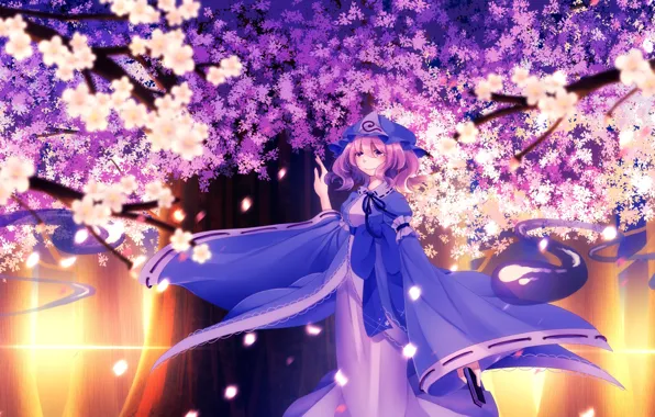 Девушка, цветы, ночь, огни, сад, Touhou, Тохо, Тоухоу